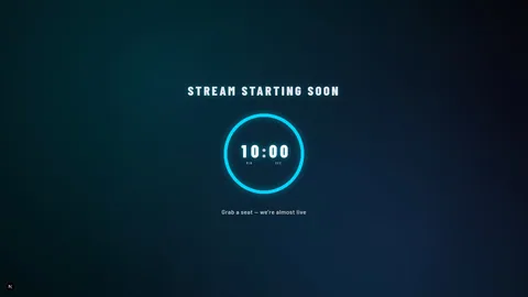 A countdown overlay with a glowing progress ring on an aurora background