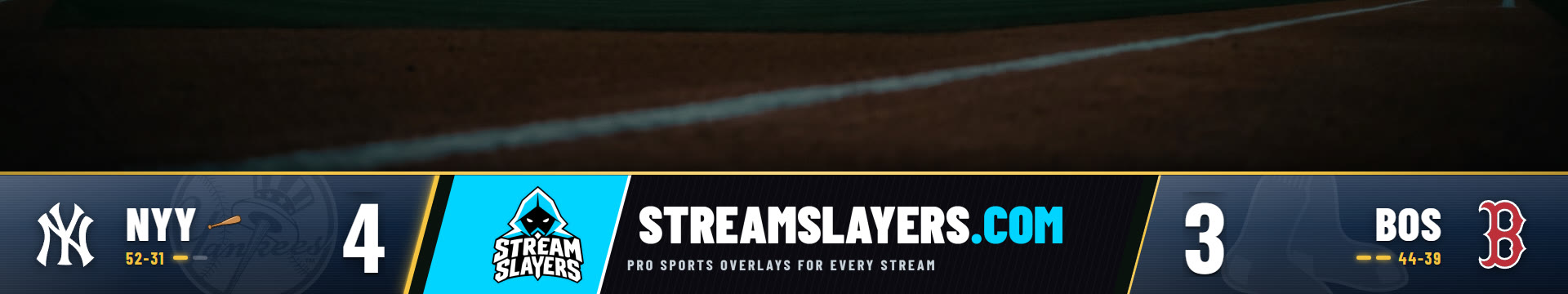 The centre of the Diamond bar turned over to a sponsor banner: the StreamSlayers badge on cyan, streamslayers.com and Pro sports overlays for every stream