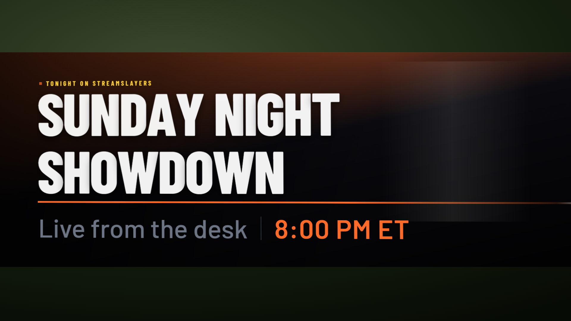 A full-frame cold-open title card announcing a show and its start time