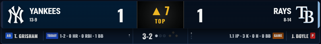 MLB ScoreBug Overlay — Live Yankees vs Rays